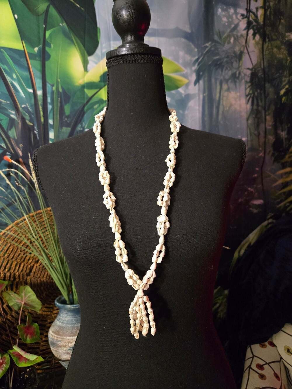 Handmade Multi-Strand White Puka Necklace with Tassel