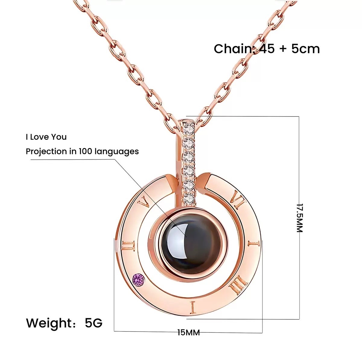 I LOVE YOU In 100 languages Projection round shape Necklace Memory Of LOVE C27