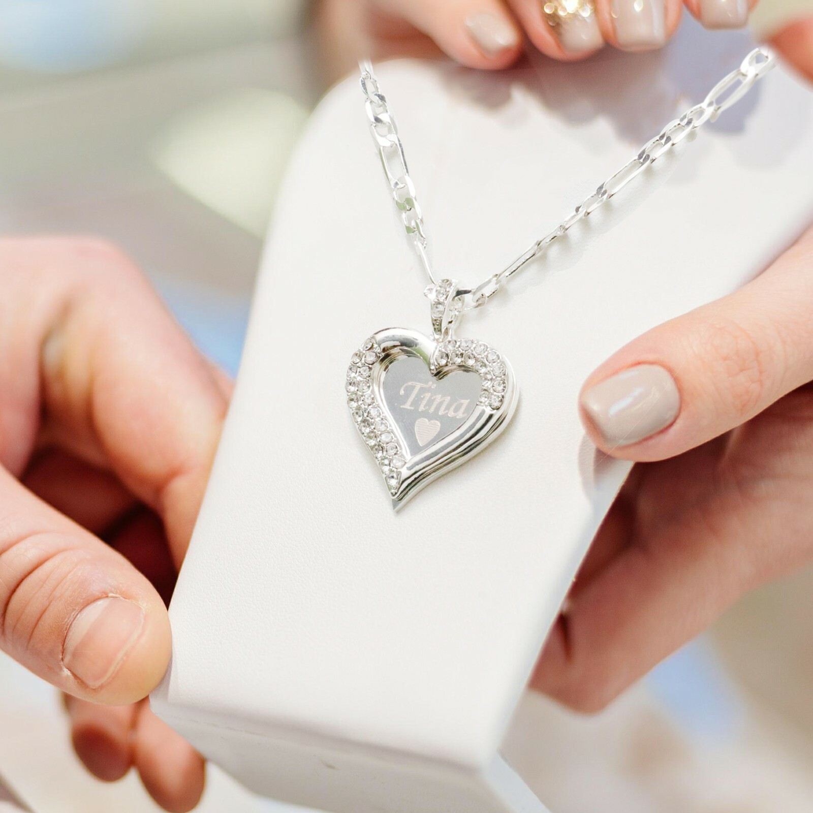 925 Sterling Silver Heart Pendant Any Personalized Name Necklace Mother day gift