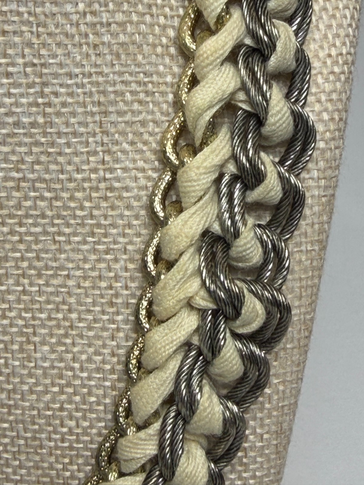 Antrhopologie Braided Statement Necklace Silver Cable Chain Gold Chain Cream