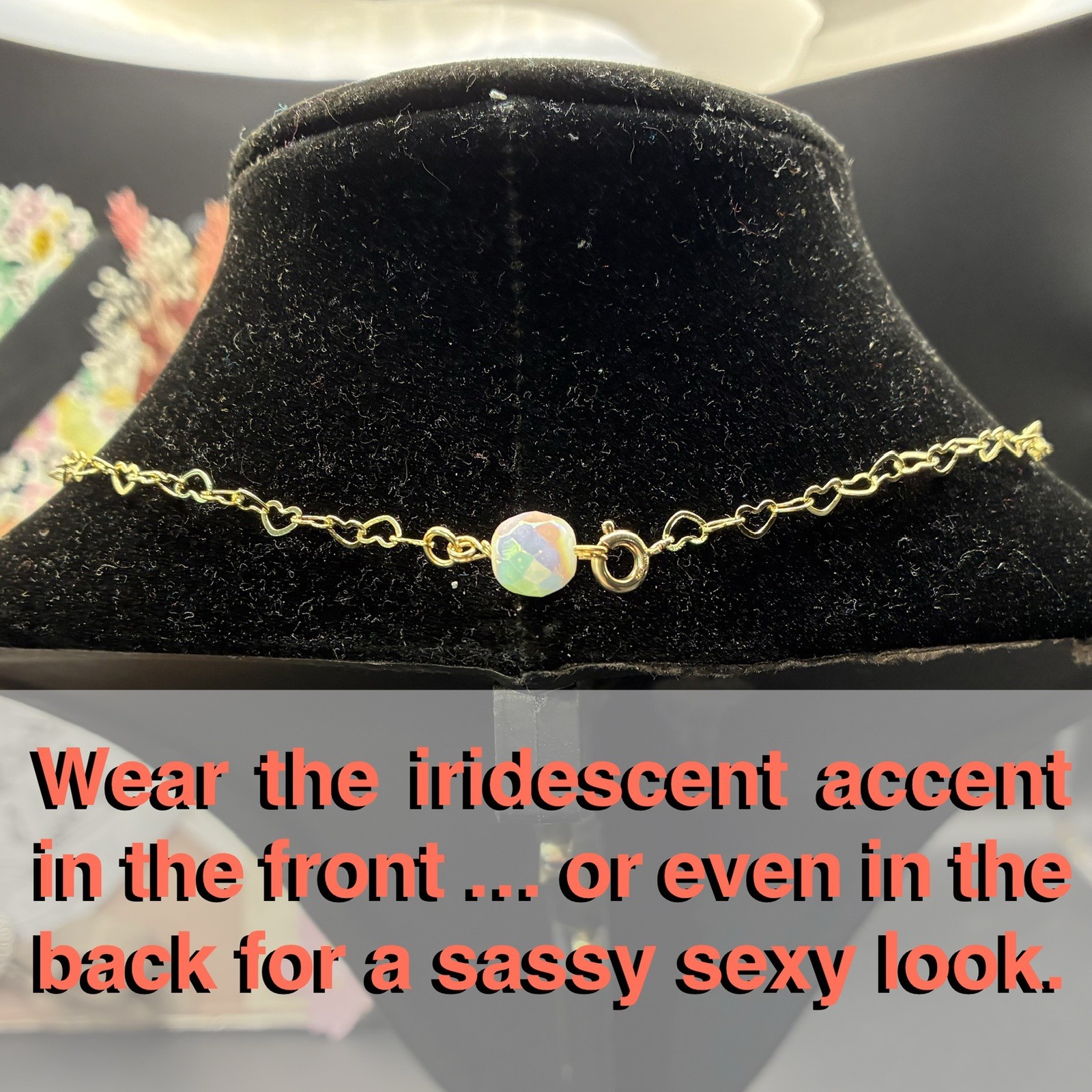 Gold Filled Heart Link Chain Necklace with White Colorful AB Crystal Pendant