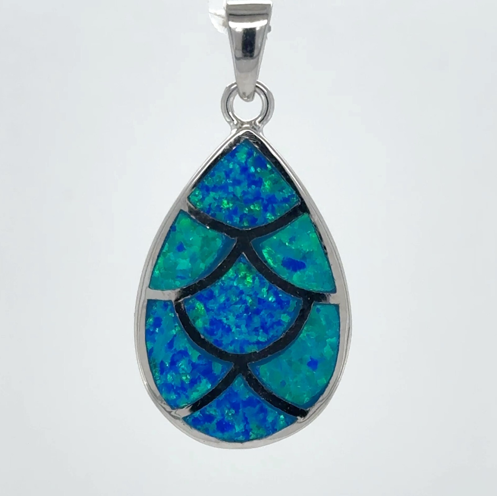 Blue FIRE OPAL Teardrop Pendant – 925 STERLING SILVER – Rhodium finished 45e