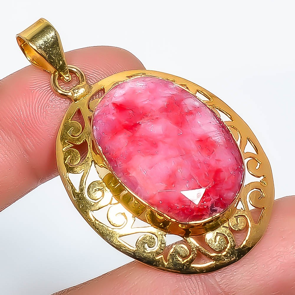Ruby (Lab-Created) Silver Gold Plated Pendant 1.95″ P7622-397