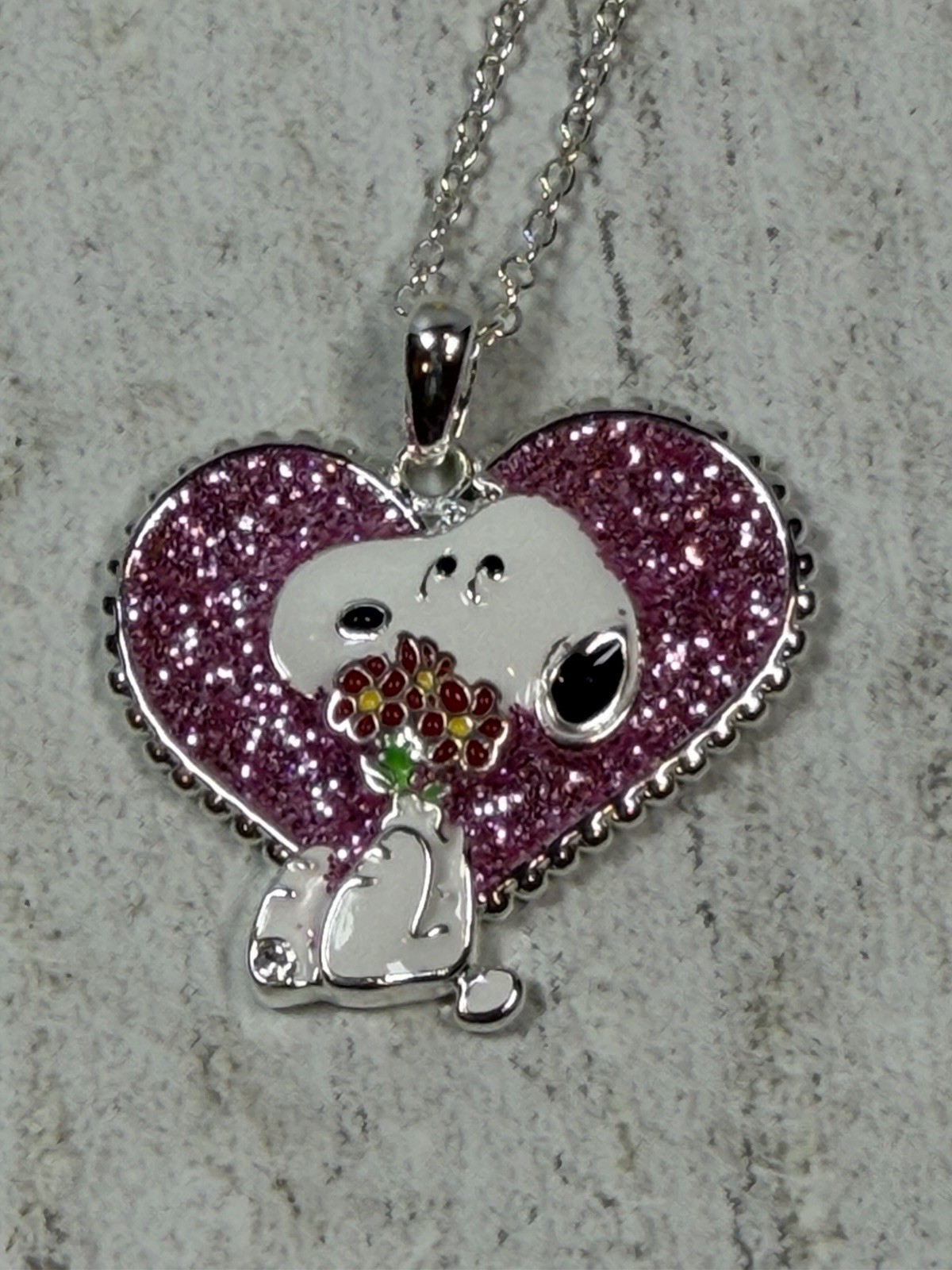 Peanuts Snoopy Heart & Flowers Pendant Necklace | Valentine’s Day Jewelry