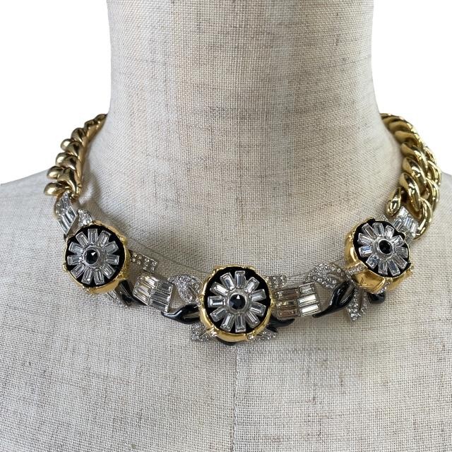 AUTH LOUIS VUITTON MP2193 WINDSOR BUYER NECKLACE GP SWAROVSKI GOLD SILVER BLACK