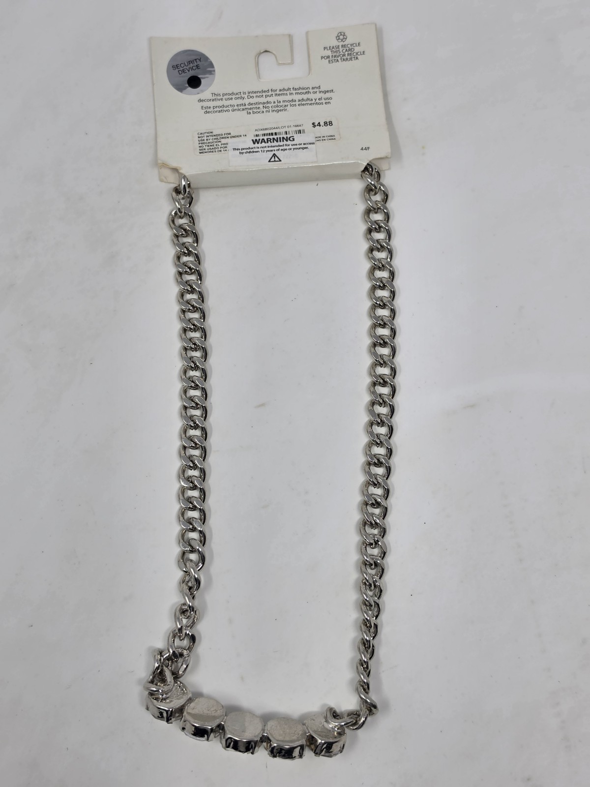 5 Large 7/16” Rhinestones statement necklace 19″ very Large 3/8” Chain Bling
