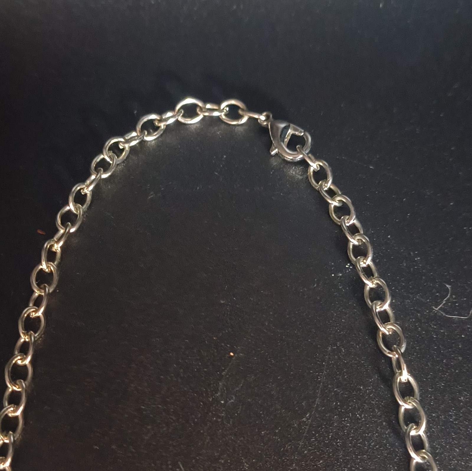Silver Tone Round Link Chain Necklace Clear Simulated Crystal Rhinestone Lobster