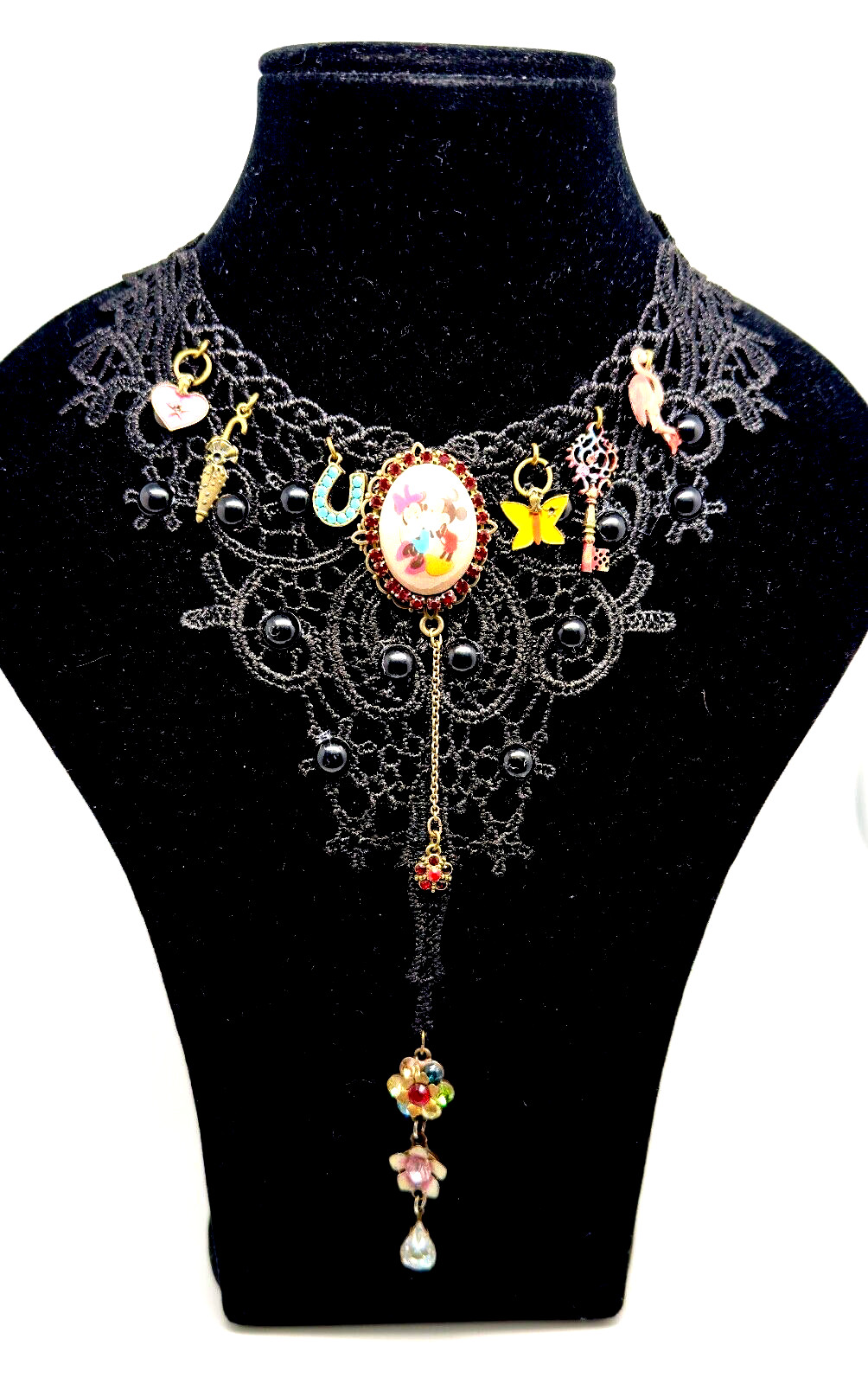 Beautiful Necklace Fabric Choker With Colorful Crystals By Michal Negrin #59#