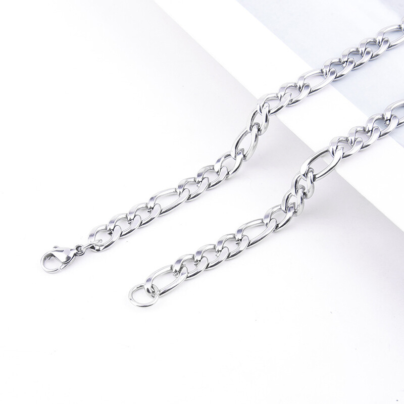 Stainless Steel 1:3 Figaro Chain 7″- 30″ Men Women Necklace 2/3/5/7/9/11/13mm