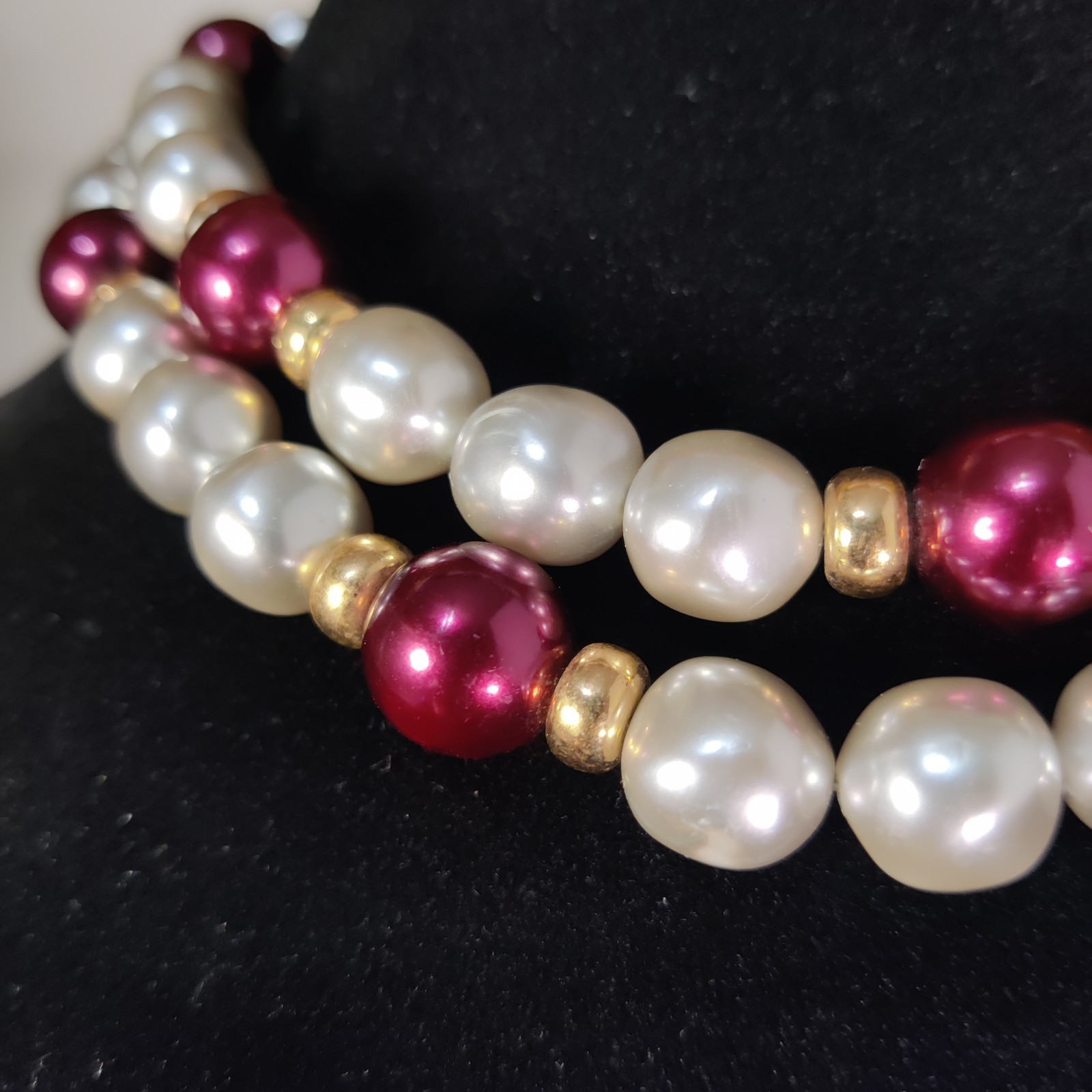 Signed Napier Double Strand Simulated Pearl Pink Glass Bead Necklace Box Clasp