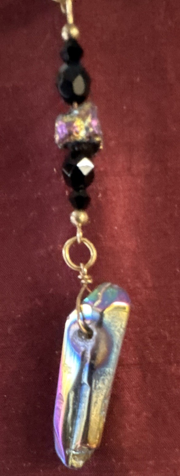 Multicolor Iridescent Metal Charm Pendant Necklace w/ Black Bead Accents