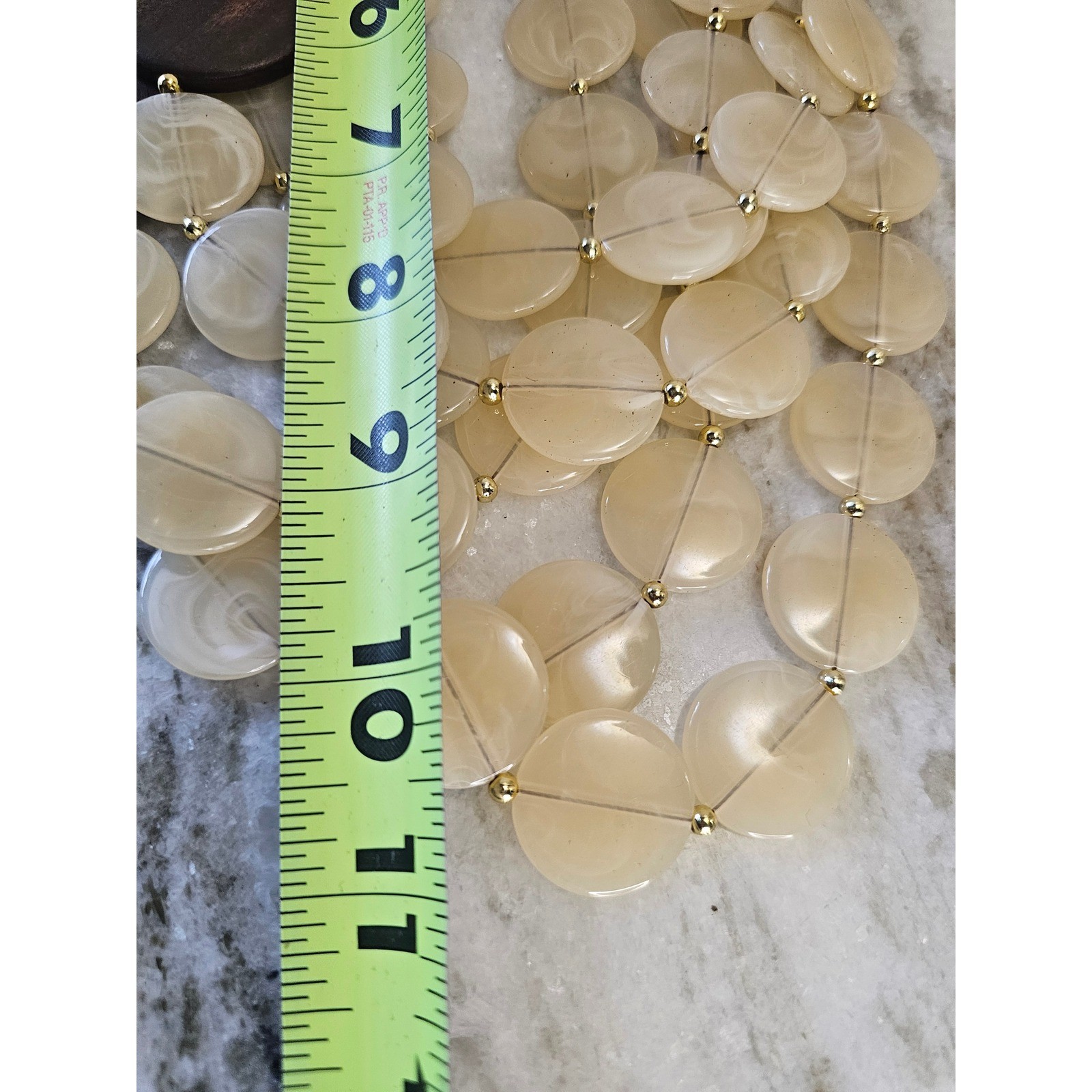 Layered Beaded Statement Bib Necklace Womens OS Cream Brown Wood Resin Boho