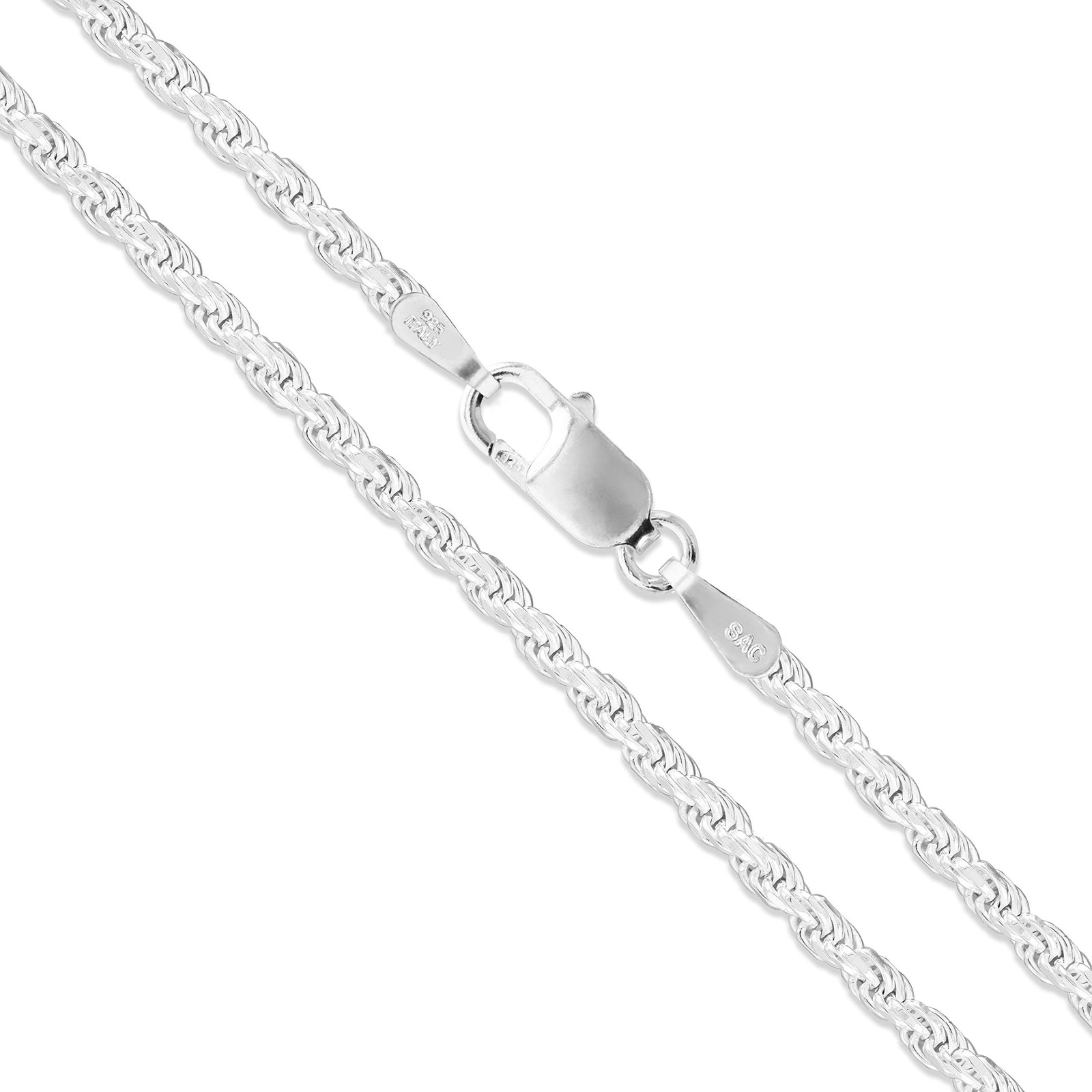 Sac Silver Sterling Silver Diamond-Cut Rope Chain 2Mm Solid 925 Italy Necklace