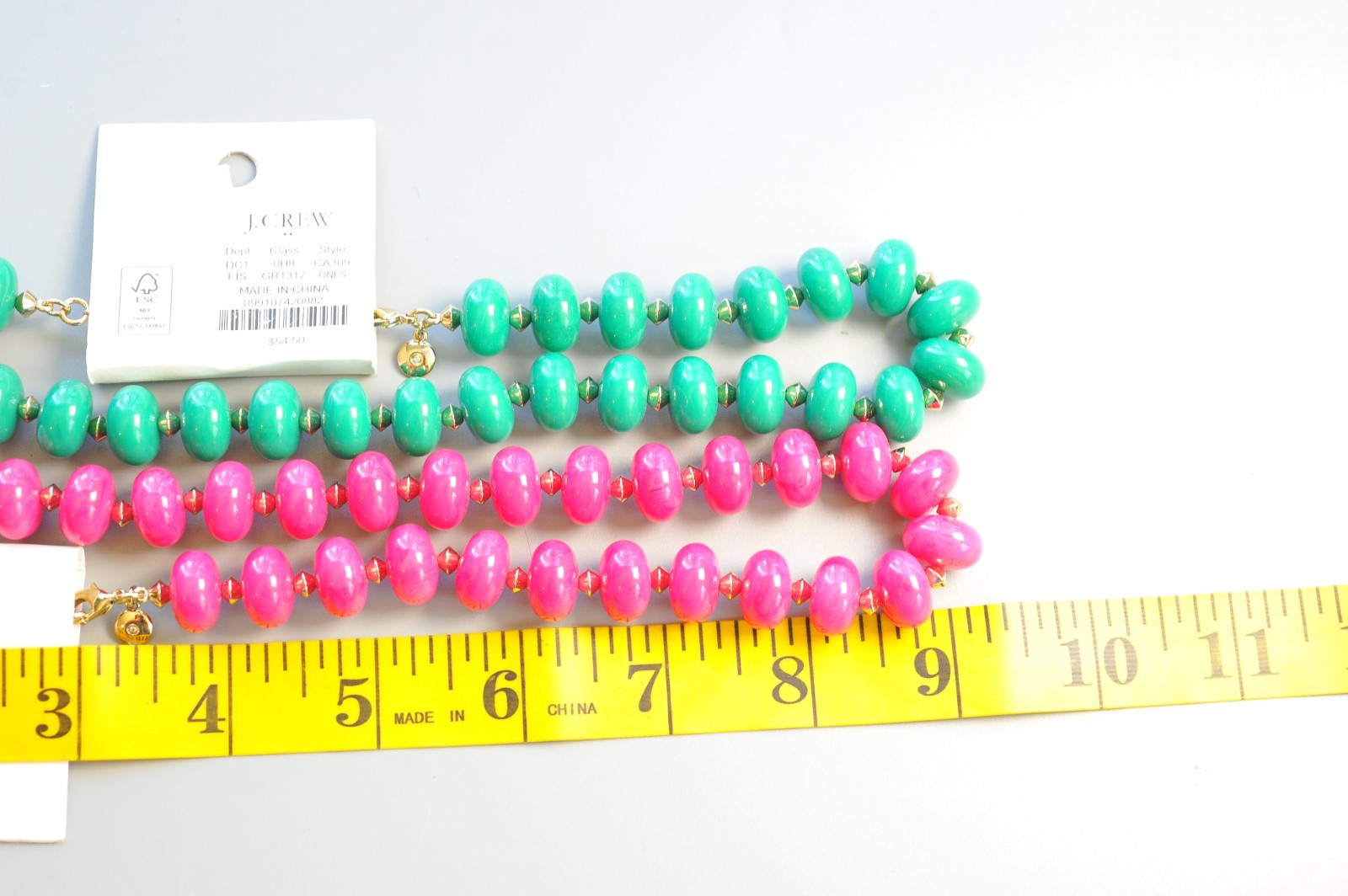 J. CREW Multi Strand Beaded Necklace statement LOT pink green 18″ XF10