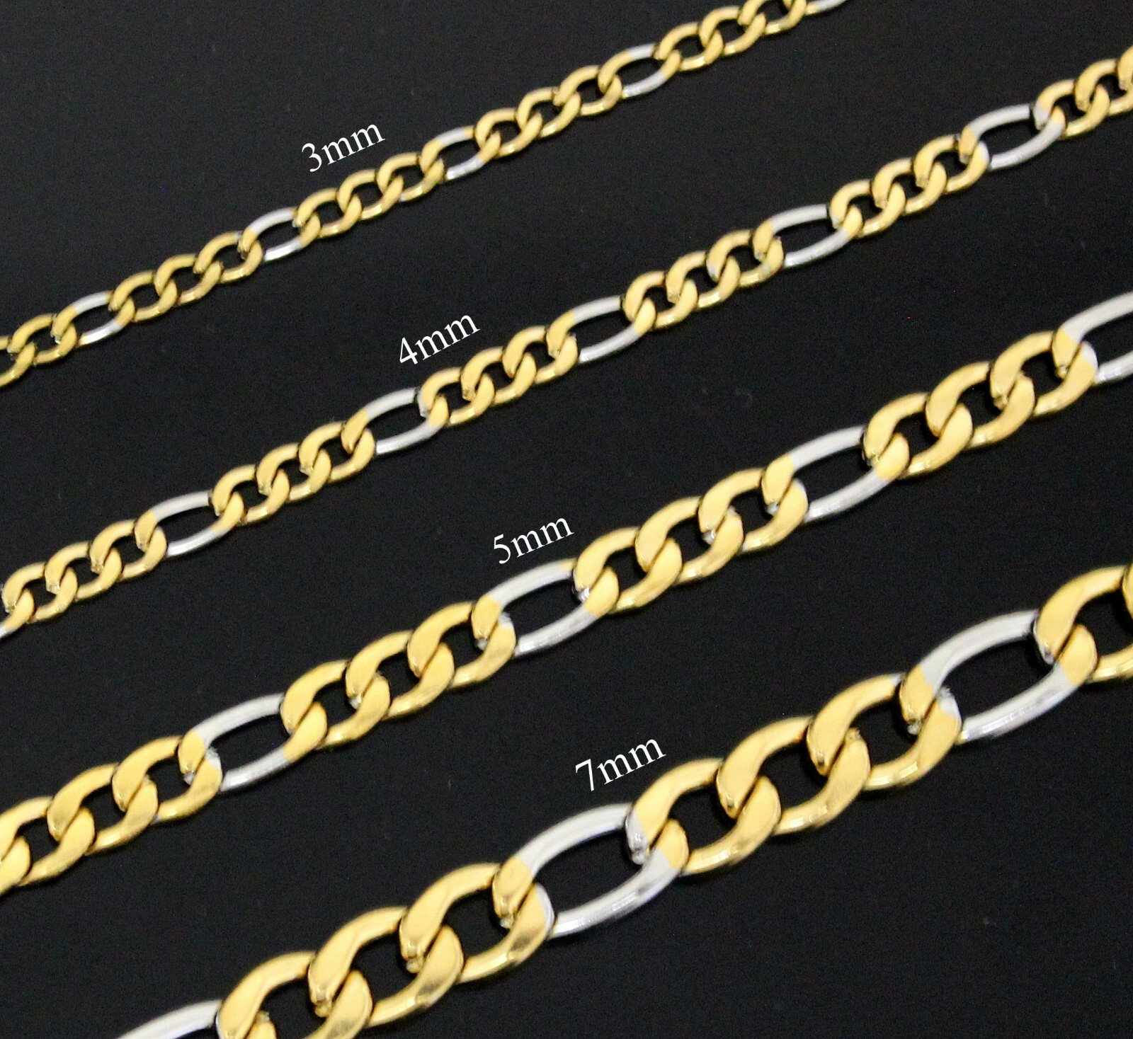 Two Tone Plated Stainless Steel Figaro 16″- 24″ Men Women Necklace 3/4/5/7mm