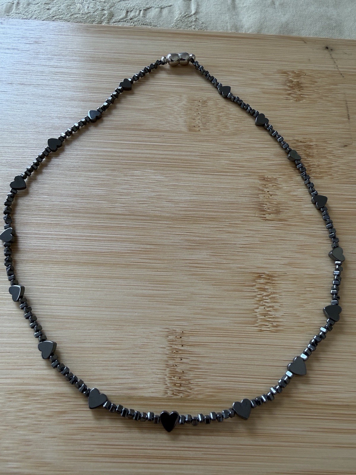 Hematite Chip & Mini Heart Necklace