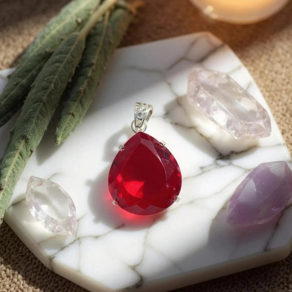 Certified 37.25 Ct Natural Red Red Ruby 925 Solid Silver Pendant Loose Gemstone