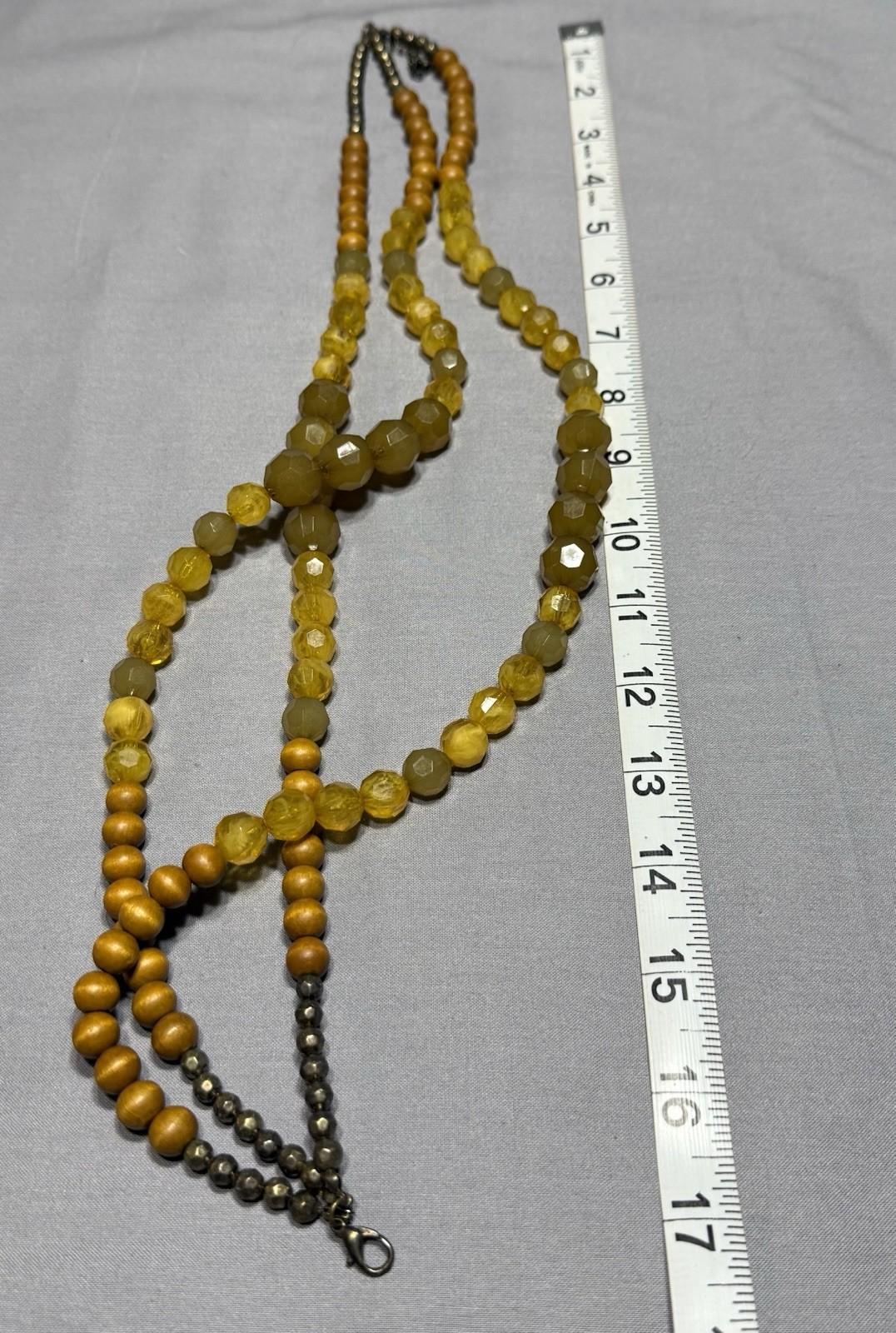 Faux Topaz Amber Copper Multi-Strand Statement Necklace Wood Acrylic Beaded
