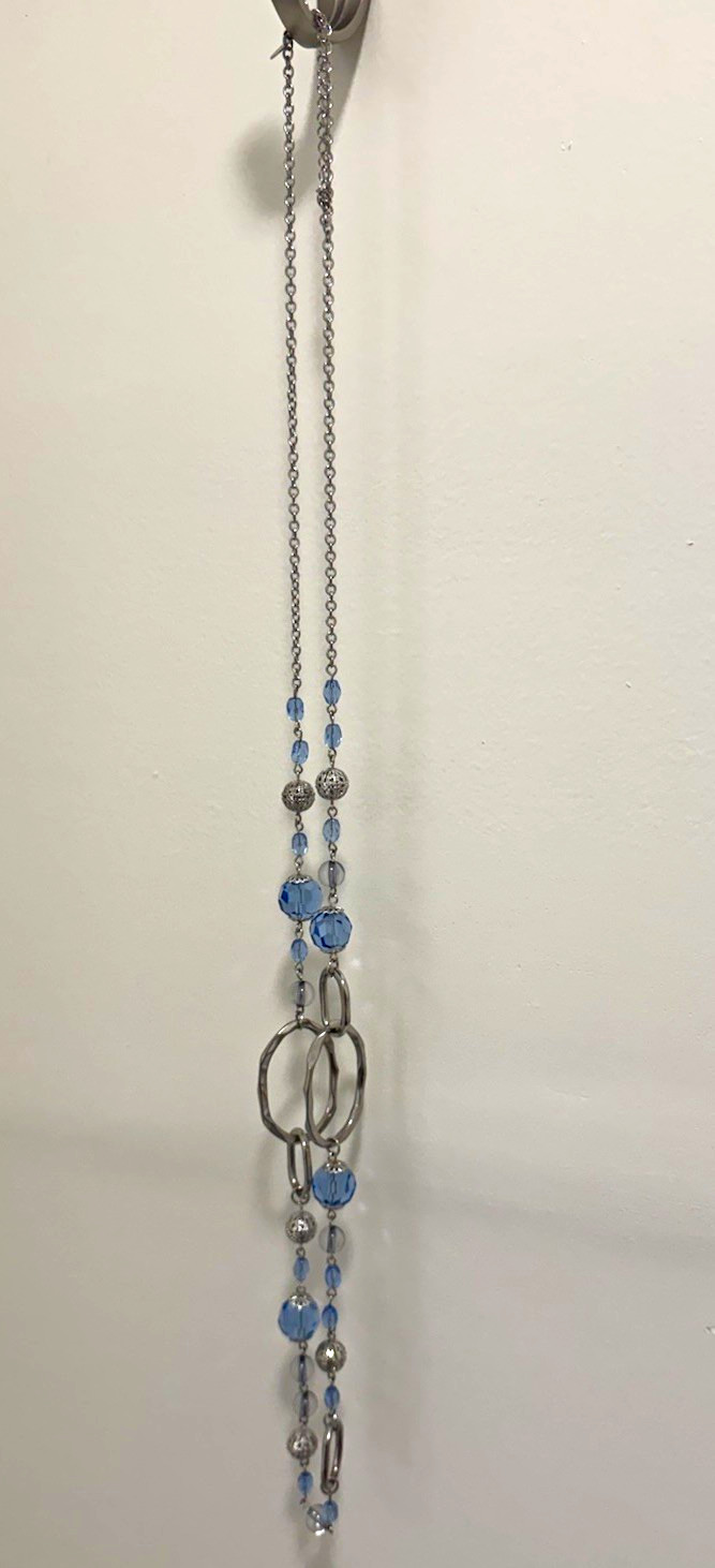 Lia Sophia Silver Plated Blue Crystal Beaded Long Station Necklace Lobster Clasp