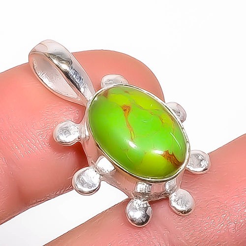 Copper Green Turquoise Gemstone 925 Silver Plated Pendant 1.17″ P7350-3