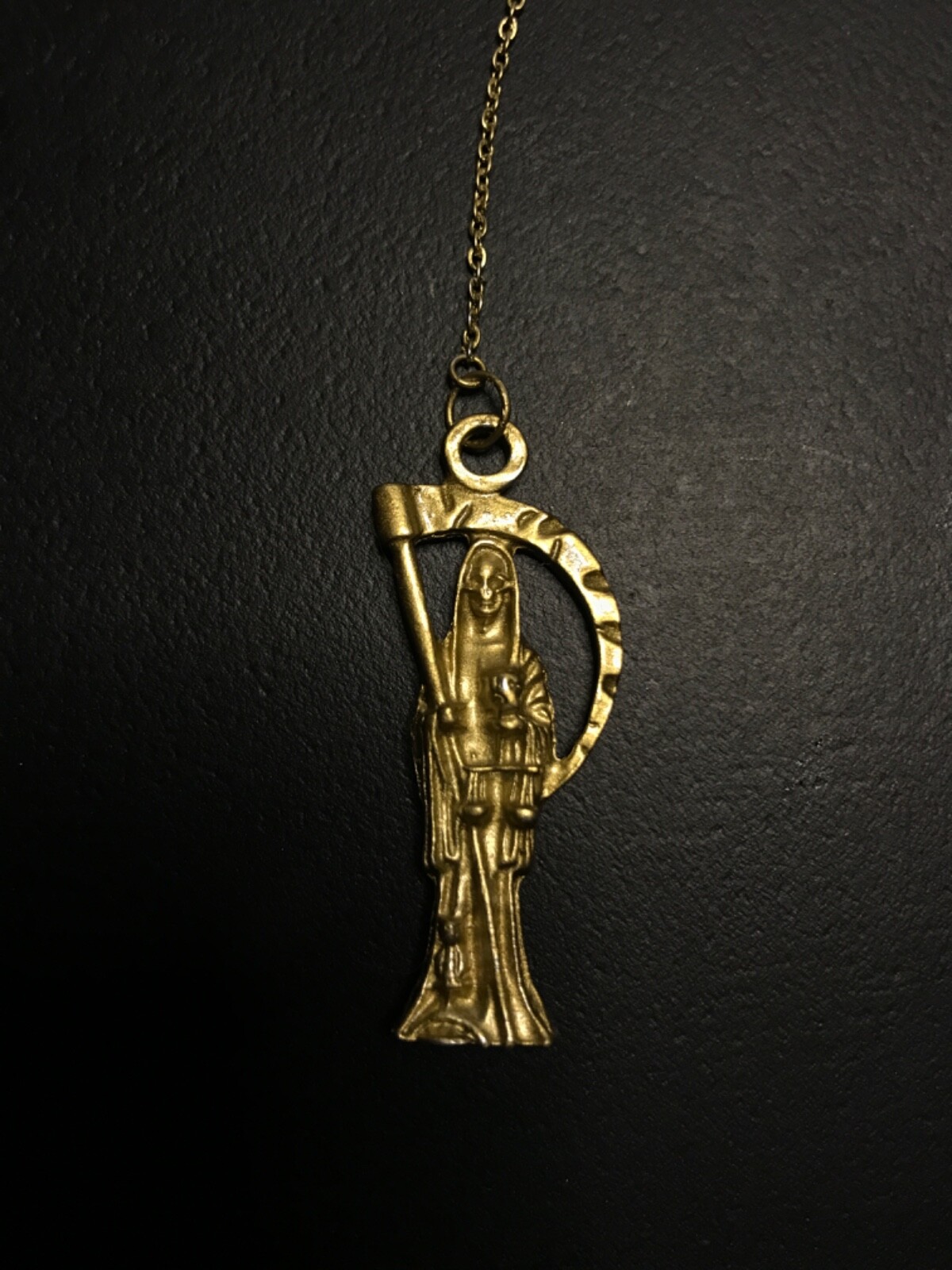 Santa Muerte pendulum Gold 7″ inch chain (Handmade with love) FREE SHIPPING