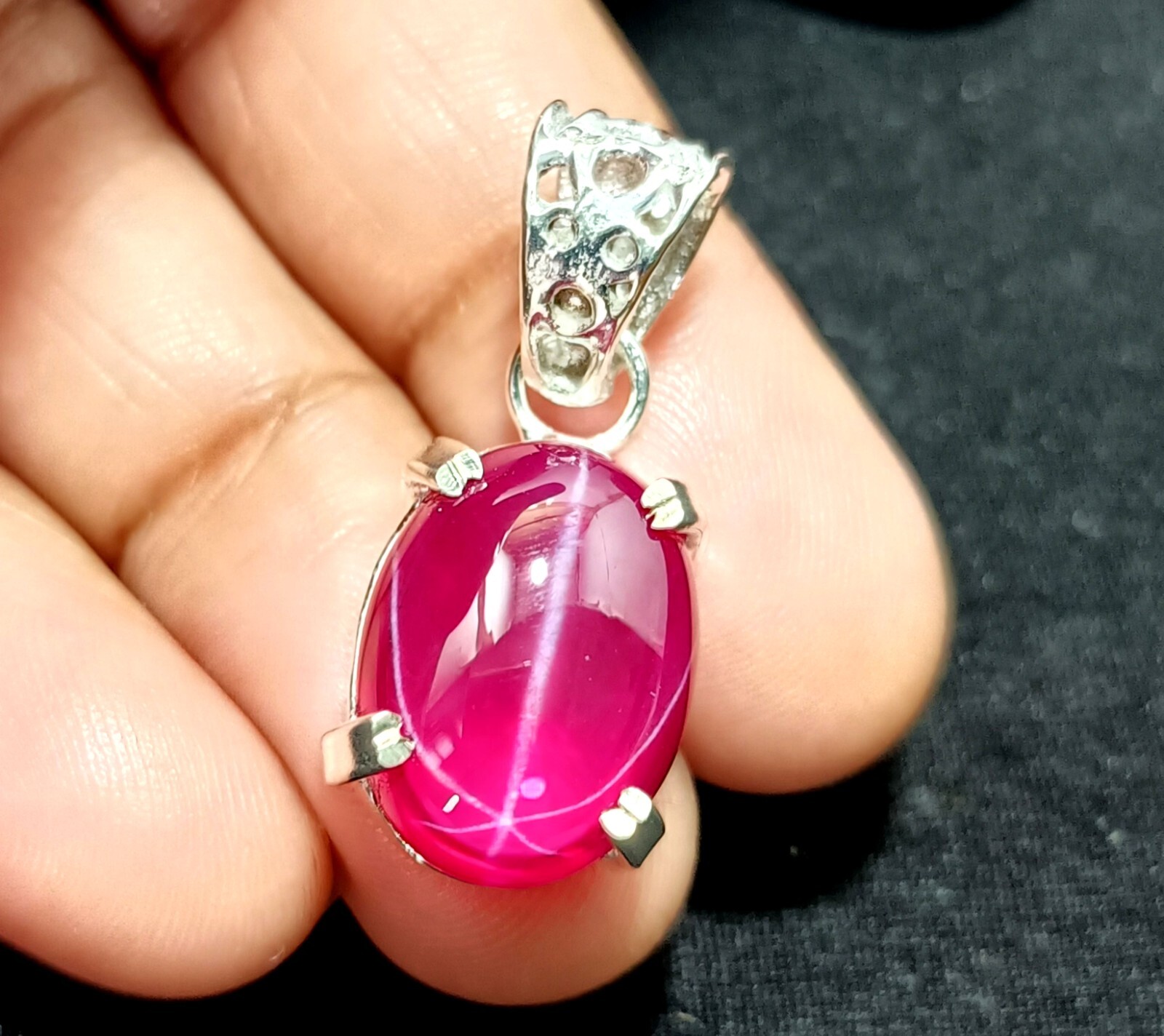 Certified 27.25 Ct Natural 6 Ray Star RUBY 925 Solid Silver Pendant Gemstone