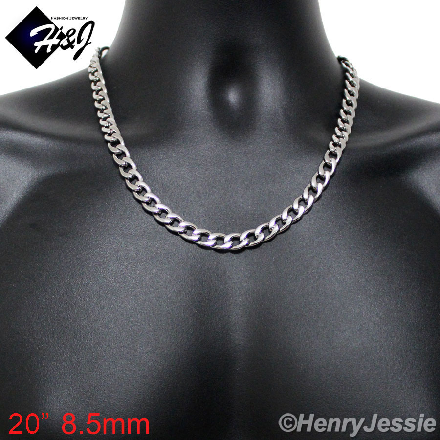18″-40″MEN Stainless Steel 4/5/6/7/8.5/9.5/12mm Silver Cuban Curb Chain Necklace