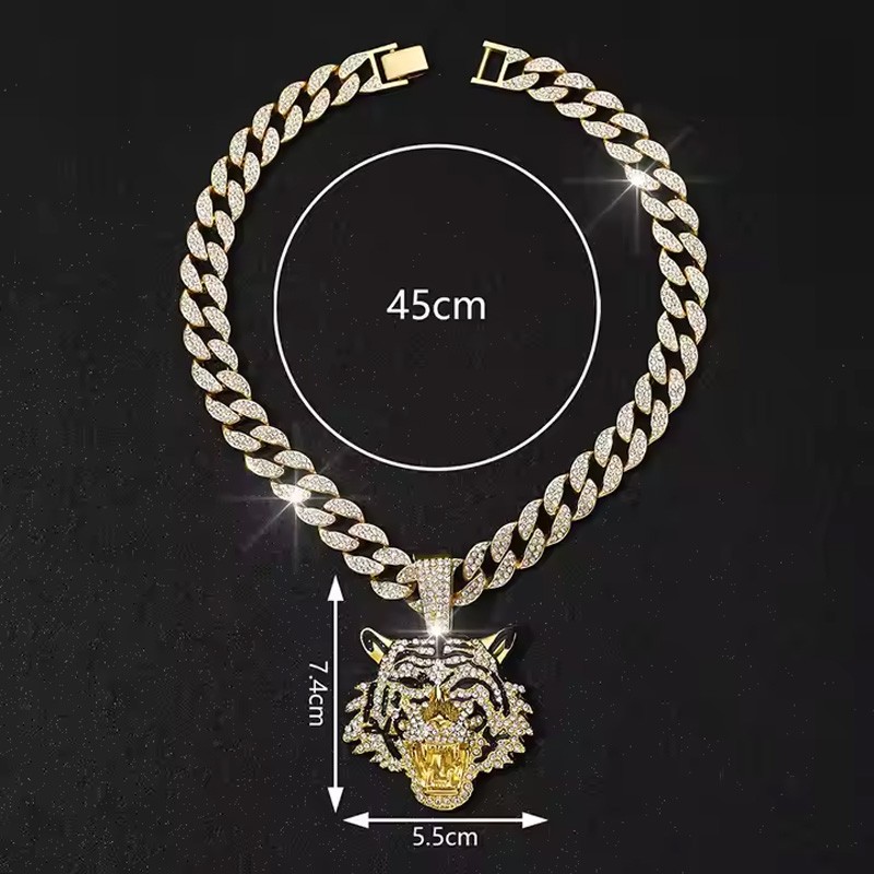 Iced Out Football Tiger Pendant Necklace – 13mm Gold 3D CZ Green Eyes Hip‑Hop Bl