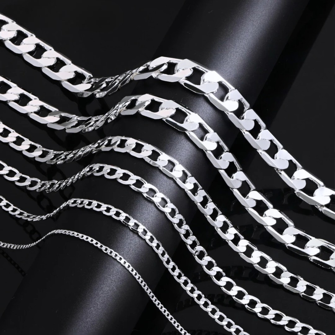 Cuban Chain Sterling Silver 925 Heavy SP Necklace 2-8mm 18-24″ Men Women