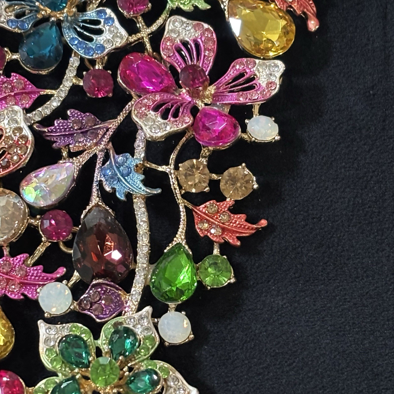 Christian Siriano Multicolor Floral Rhinestone Waterfall Bib Statement Necklace