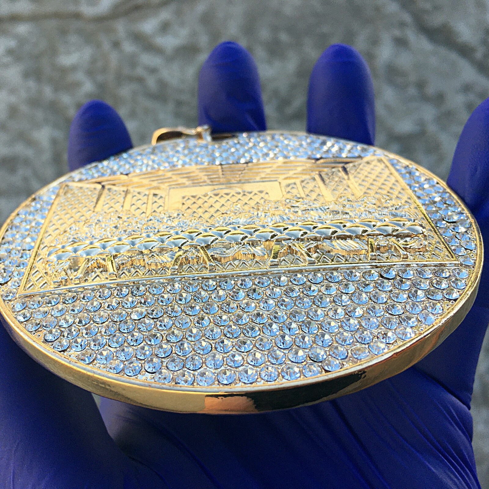 Huge The Last Supper Iced Simulated CZ Pendant Gold Plated Hip Hop Medallion