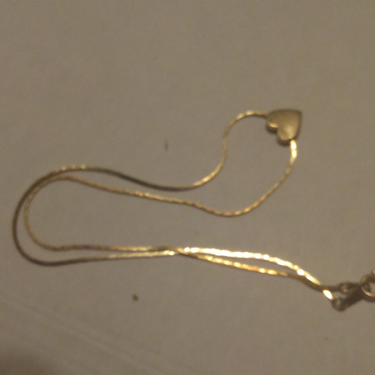 Gold Tone Herringbone Chain Necklace, Heart Charm Pendant, No Stone, Spring
