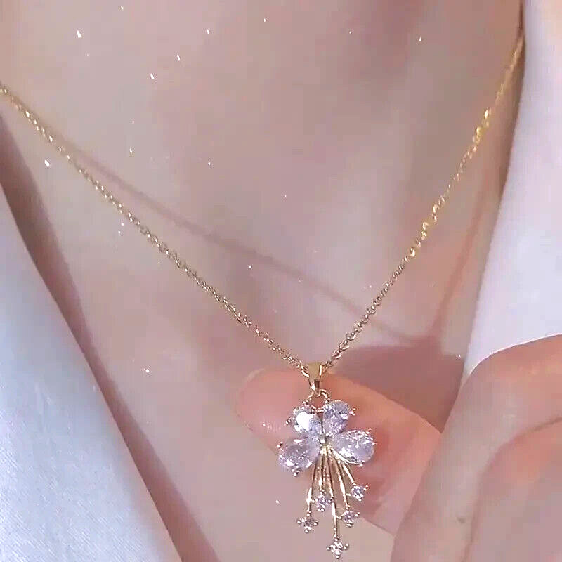 18K Plated Chain Flower Butterfly Inlaid Zircon Pendant Chain Jewelry Gift Women