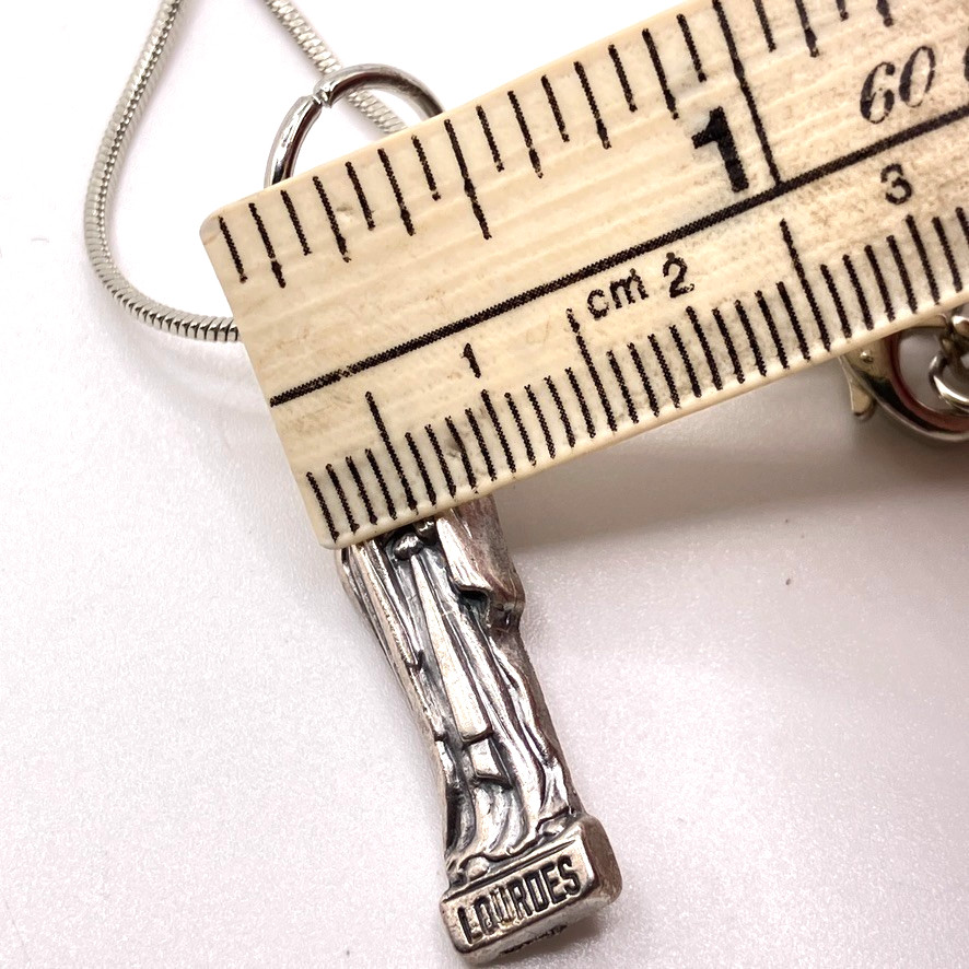 Our Lady of Lourdes pendant necklace 48cm vintage religious costume jewellery