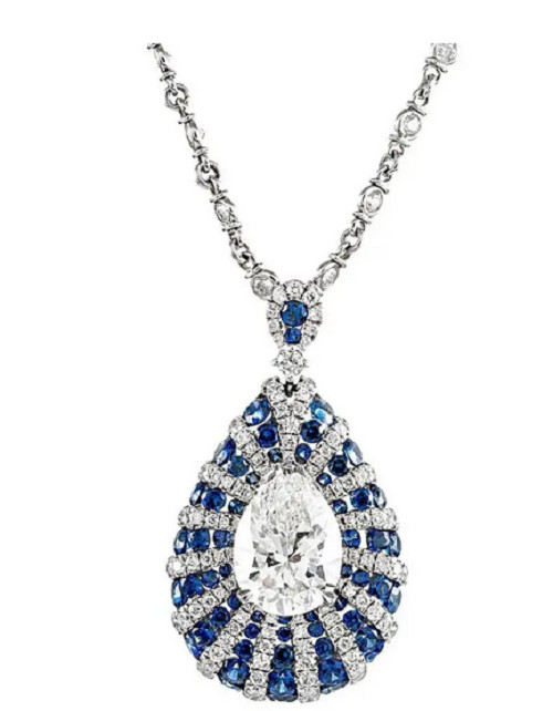 Simulated 9.8CT Blue & White Sapphire 935 Argentium Silver Women’s Necklace