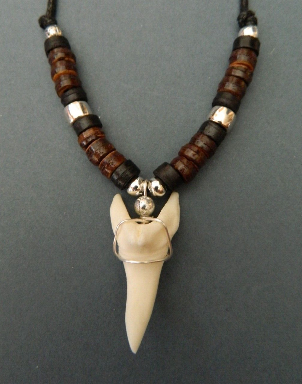 Large shark tooth shape replica realistic necklace mens boys bead pendant