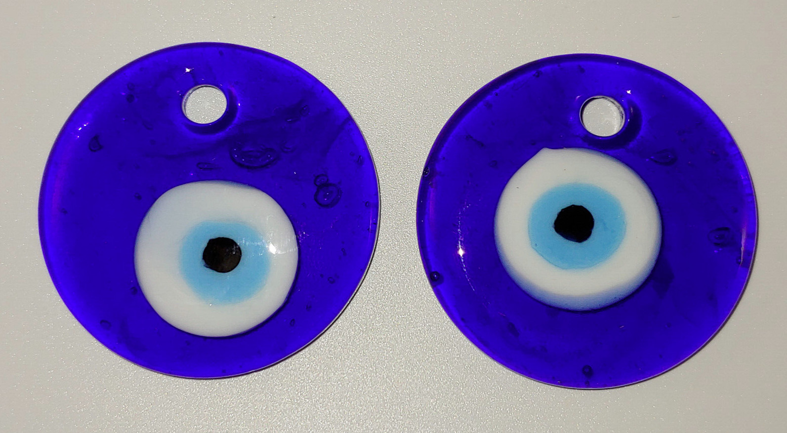 2PC. Evil Eye Pendant Handmade Lampwork Glass Large 40mm x 7.5mm Dark Blue Lot