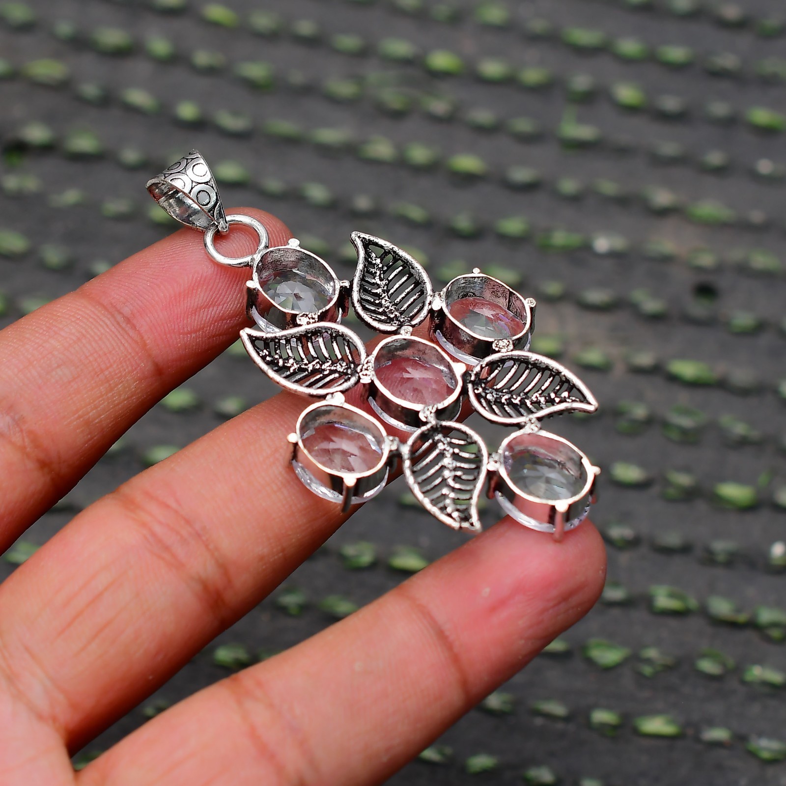White Topaz (Lab-Created) Gemstone 925 Sterling Silver Pendant Approx – 2.44″