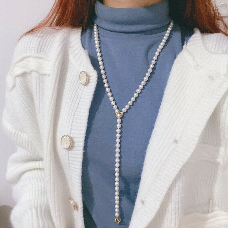 35″ Trendy AAA 6-7mm Akoya Round White Pearl Variable Style Necklace 14K Gold P