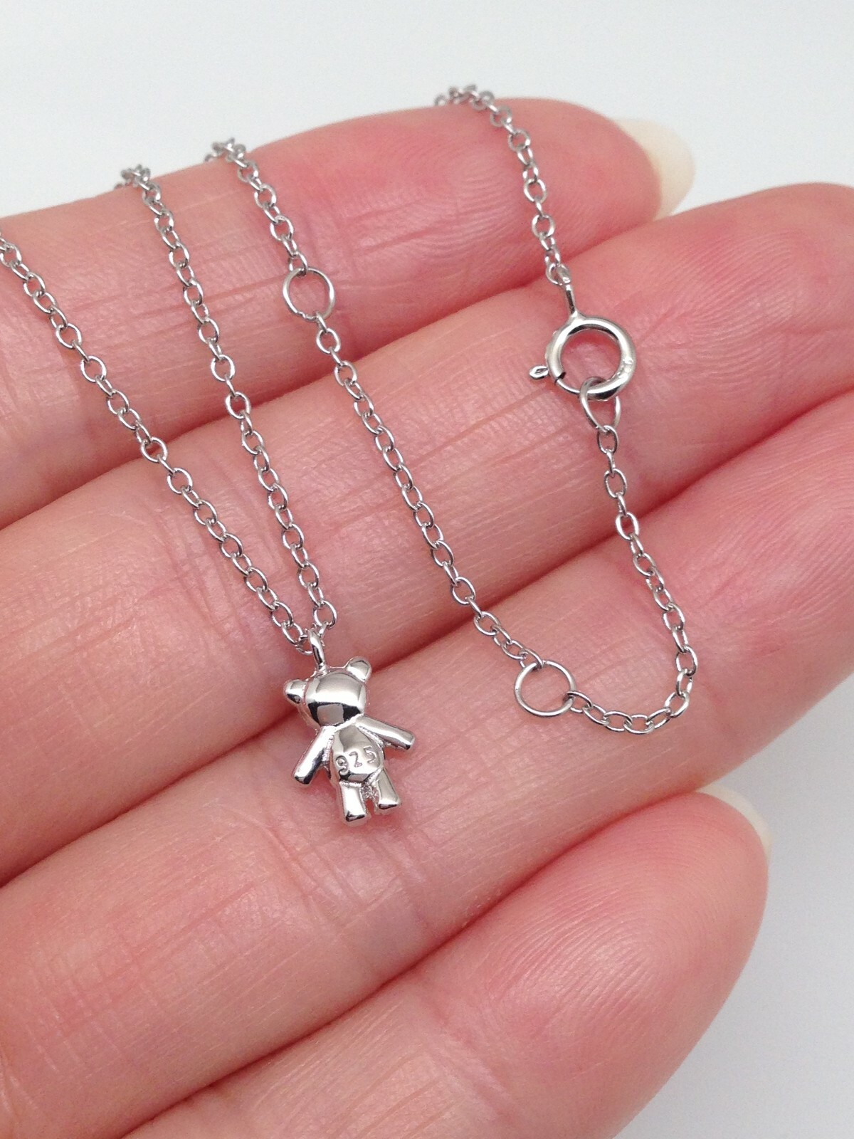 925 Sterling Silver CZ Teddy Bear Pendant Necklace Women Girls 7.5mm 18″ Dainty