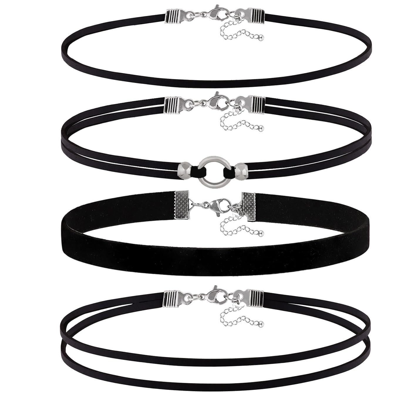 4PCS Black Choker for Women Black Lace Velvet Chocker Set Layered Classic Choker