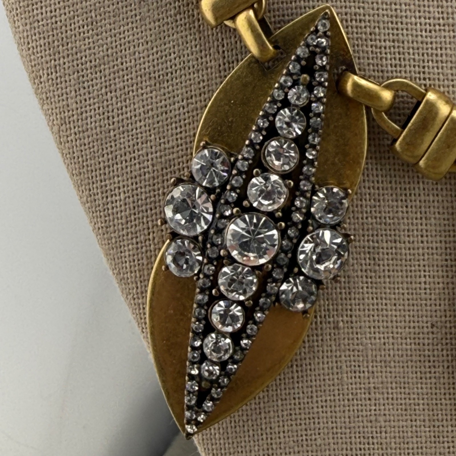 J. Crew Necklace Chunky Gold Tone Rhinestone Statement 16”