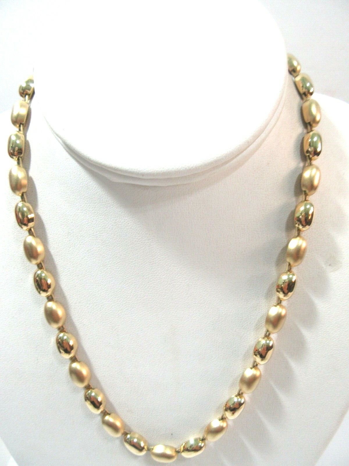 Brushed and Shiny Gold Tone Oval Beaded Necklace Modern