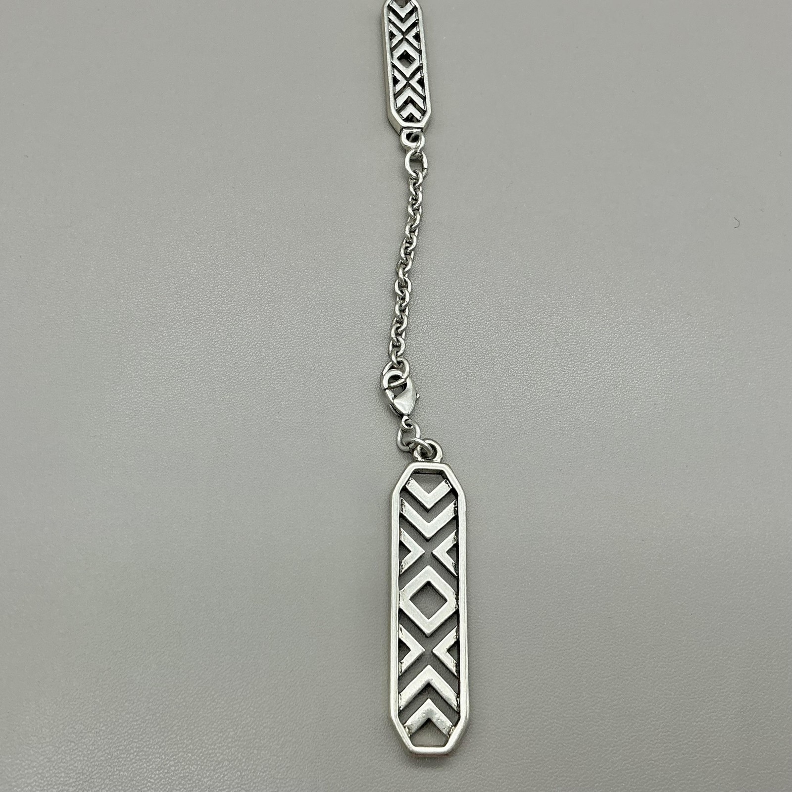 Necklace Silver Tone Rectangle Pendant Lariat Y-Drop Womens Statement Jewelry