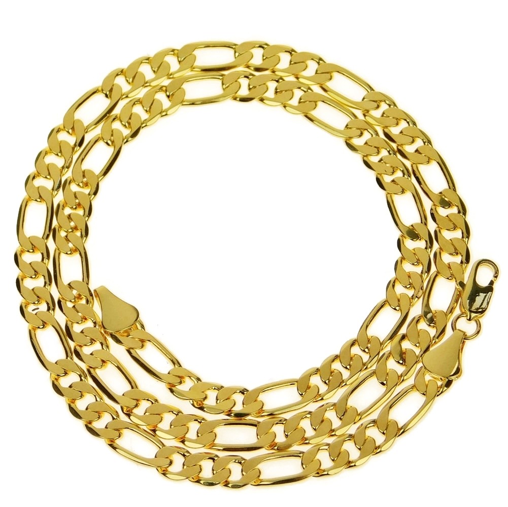 Mens 18k Gold Plated Figaro Choker 20″ Inch Long x 5.8MM Wide Chain Necklace