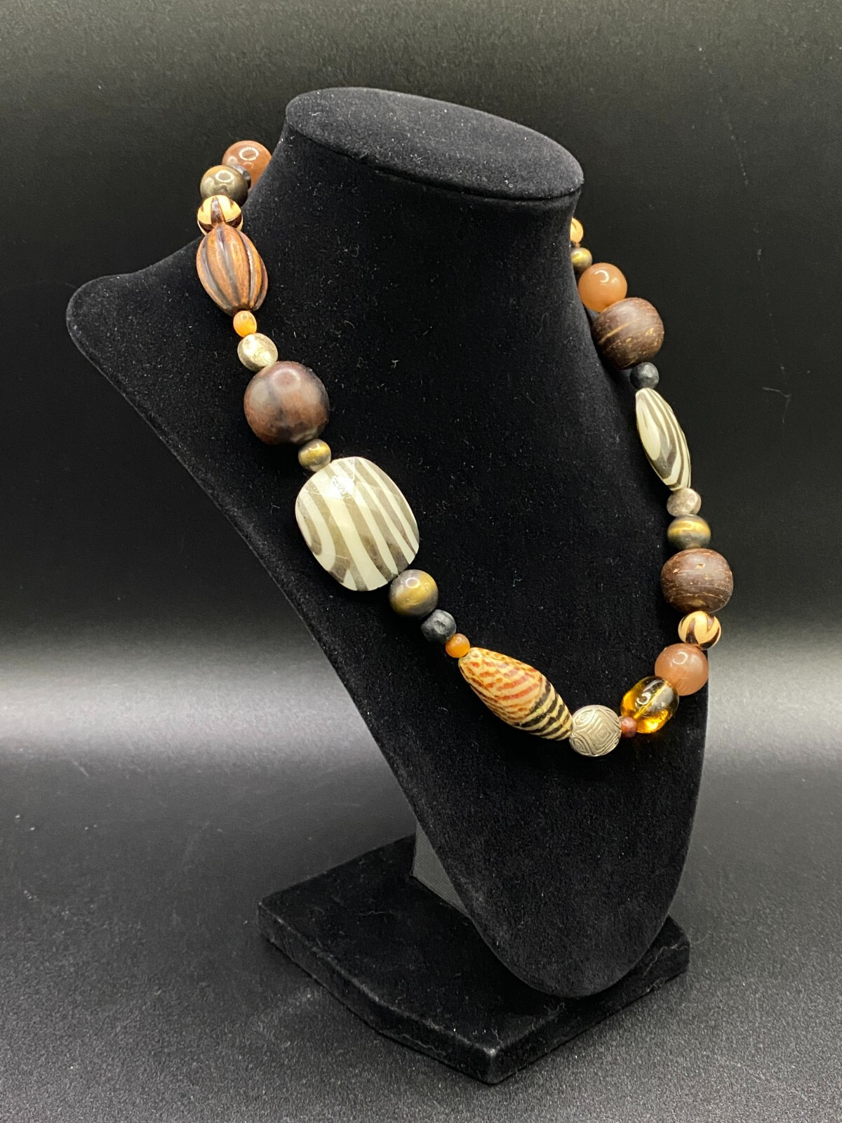 Wood Plastic & Metal Tribal Animal Print Motif Necklace
