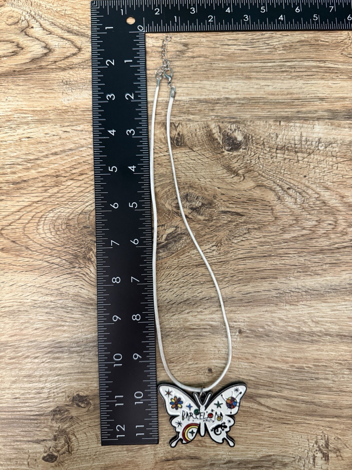 Barcelona Spain Butterfly Pendant Necklace Gaudi Mosaic Enamel Souvenir Cord