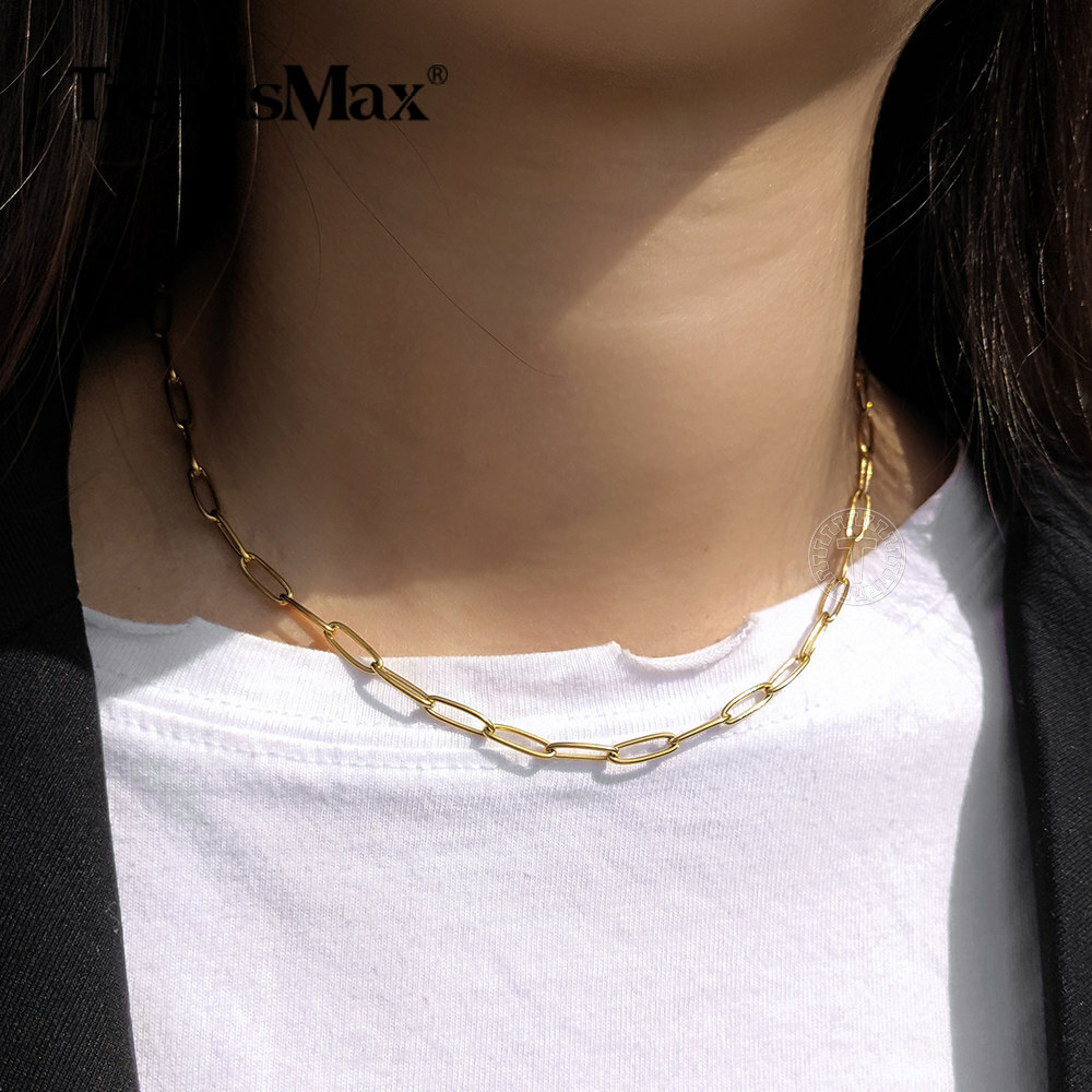 Gold Plated Stainless Steel Paperclip Rolo Box Chain Choker Necklace 16-20″ Xmas