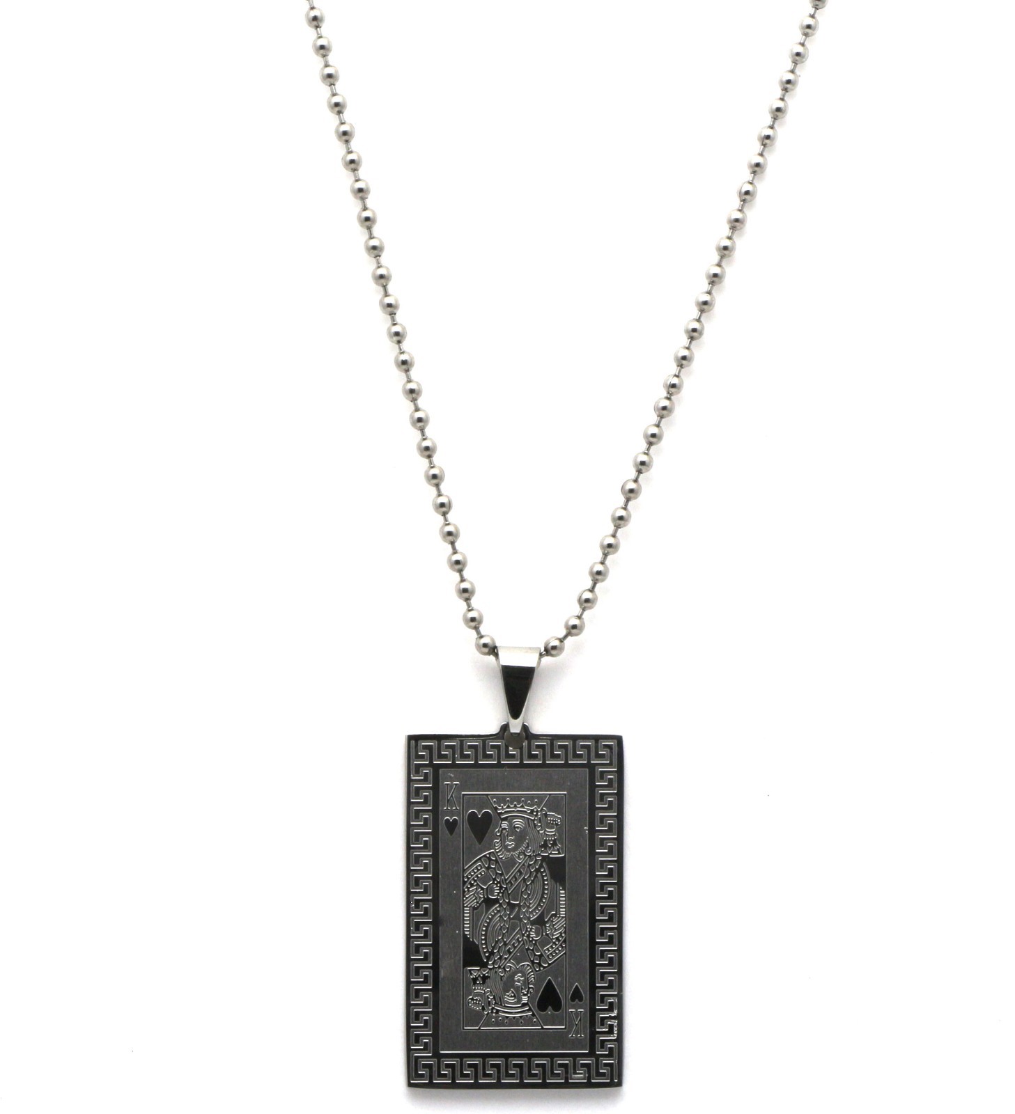 King of Hearts Card Spiral Frame Metal Beaded Necklace – 4 x 2.5 cm Pendant