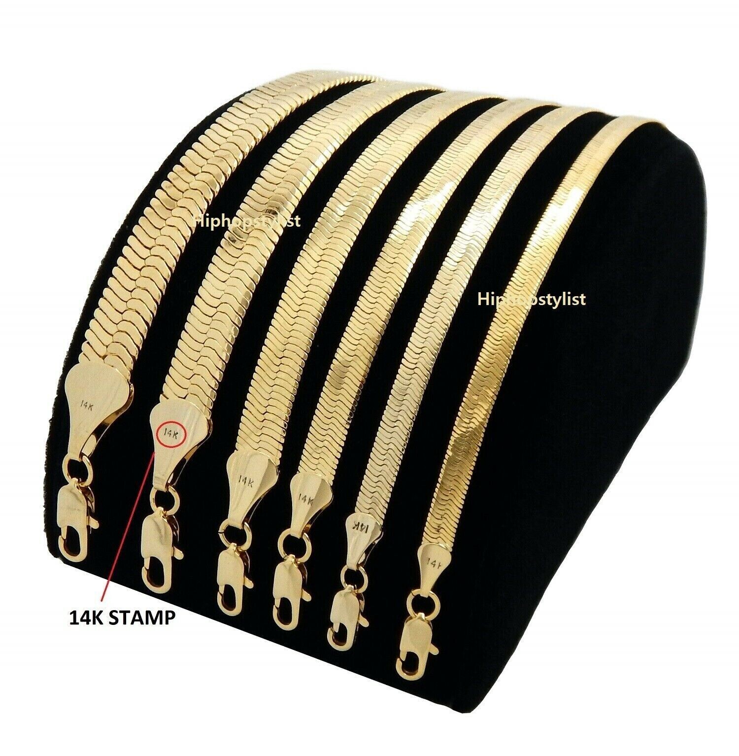 Unisex Herringbone Chain 14k Gold Plated 3mm to 11mm 8″ 16″ 18 20 24 30 Necklace